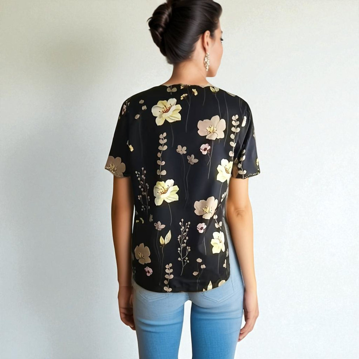 Dam Blus Latt Bomull Blommigt Tryck Feminin