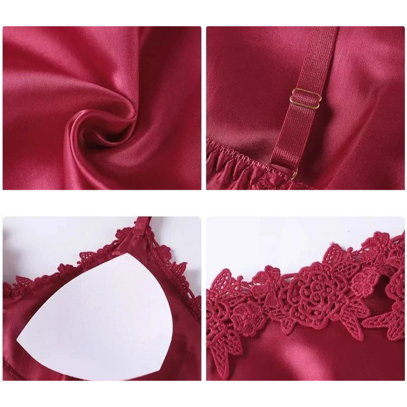 5-i-1 Satin-stil Nattkläder Set | Satin-stil Nattlinne & Pyjamas | Lyxigt Sovplagg Dam