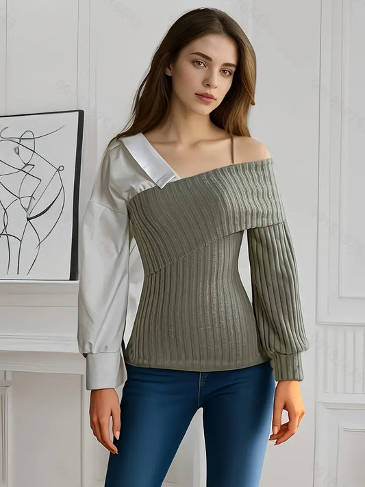 Variant image for Dam Asymmetrisk Topp Modern Design Mjuk Tyg Festtoppar-1