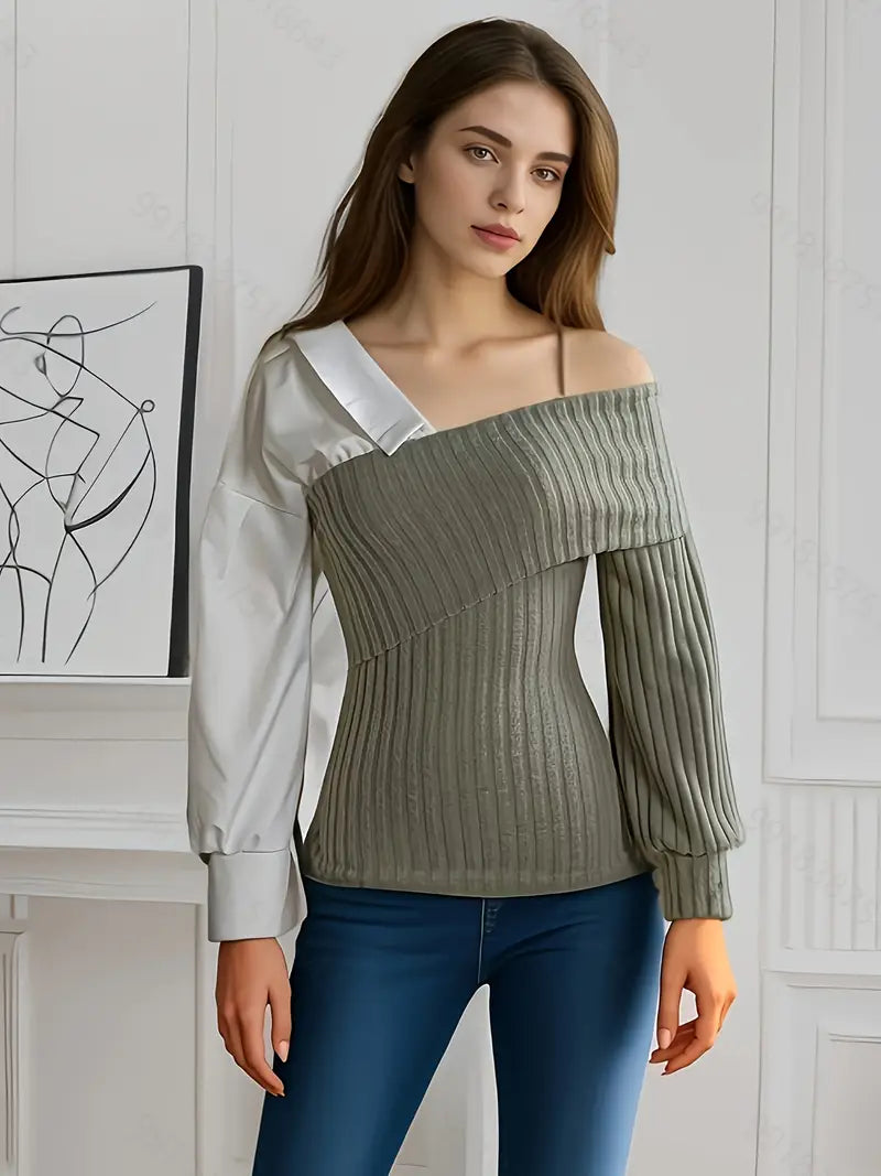 Variant image for Dam Asymmetrisk Topp Modern Design Mjuk Tyg Festtoppar-1
