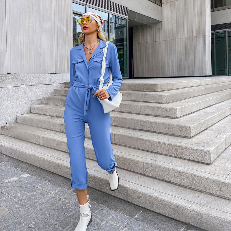 Dam Jumpsuit Elegant Passform Polyester med Långa Ärmar-3