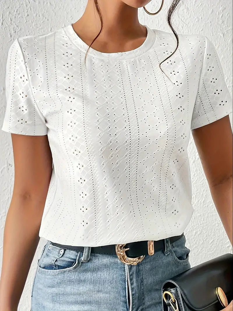 Dam T-shirt Cirkulär Hals Avslappnad 100% Bomull-2