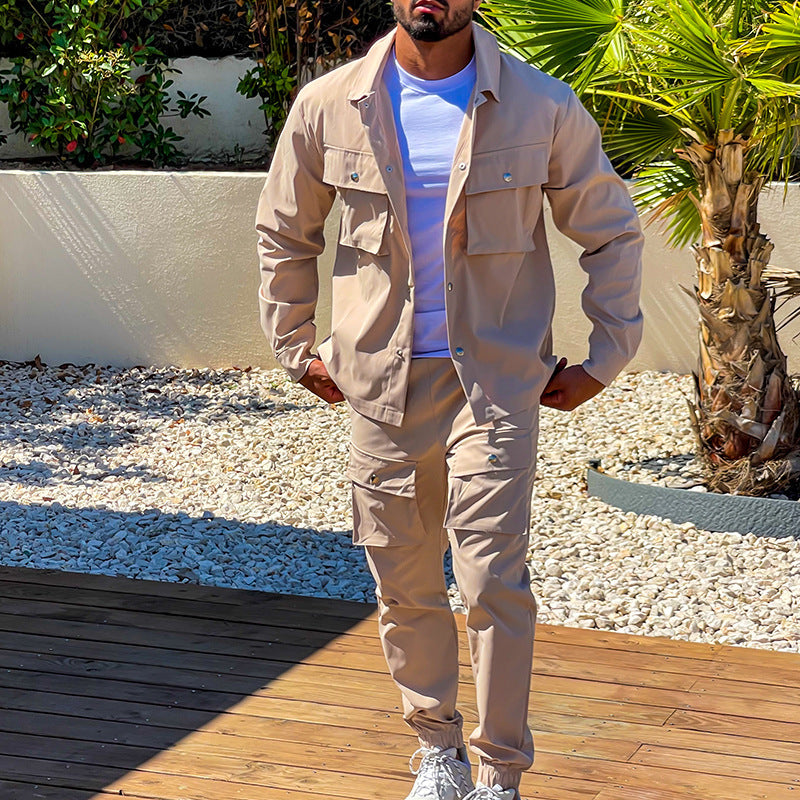 Herr Cargodräkt Tvådelad Polyester med Flera Fickor 2