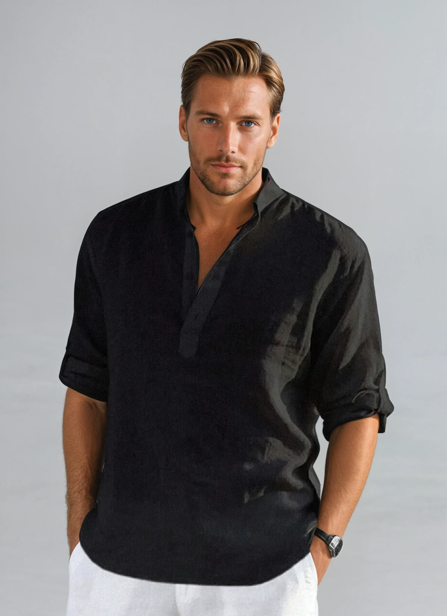 Mäns Skjorta Tidlös Stil Somrig Andningsbar