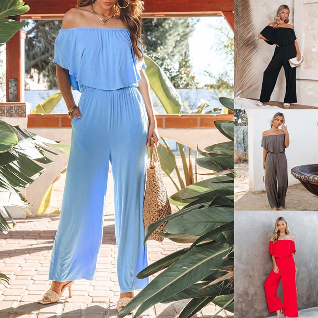 Dam Jumpsuit Off-Shoulder Lätt Polyester Elegant Stil-6