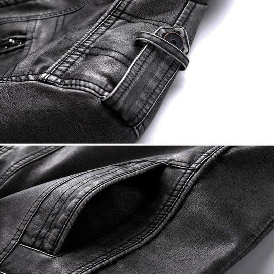 Mäns Läderjacka Tidlös Design Högkvalitativt Läder Svart-3