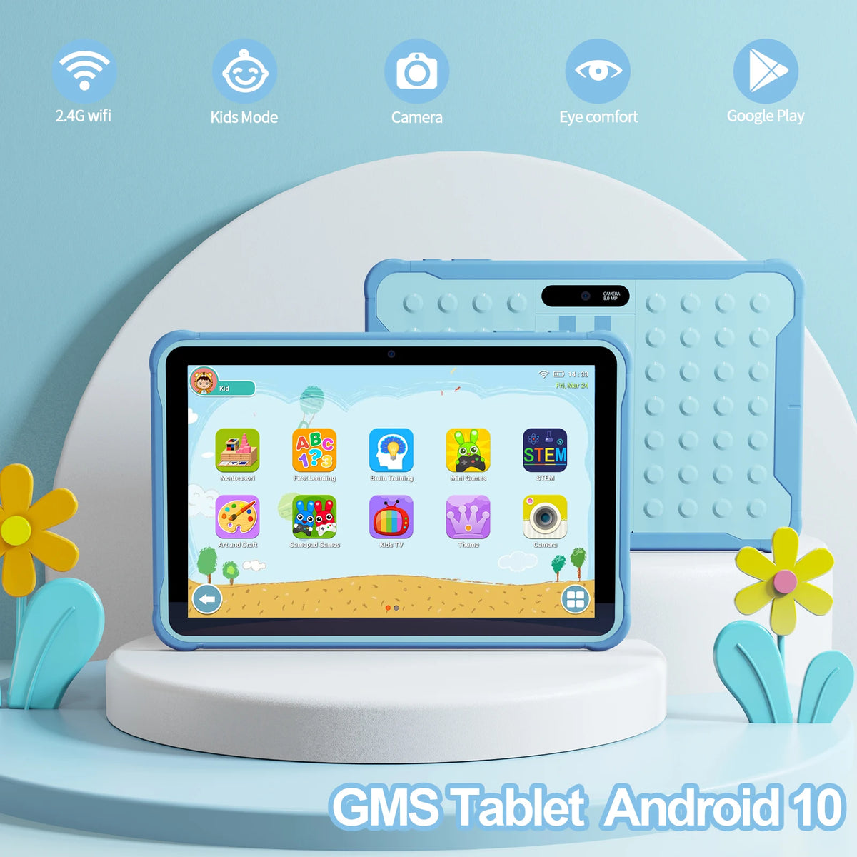 Barns 10-tums Surfplatta Android 13 med Quad Core Processor och 64GB Lagring 5