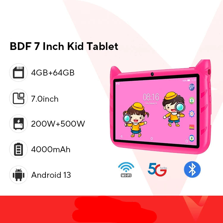 Barns 7-tums Surfplatta Android 13 med 4GB RAM och 64GB ROM 0