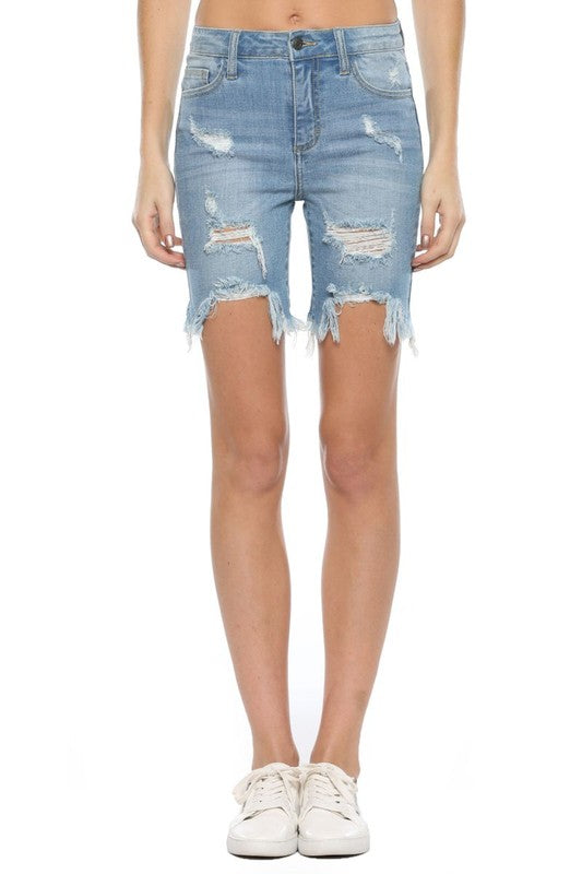 Bermudashorts för Damer med Ojämt Slitsad Kant i Ljus Denim 0