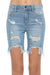Bermudashorts för Damer med Ojämt Slitsad Kant i Ljus Denim 3