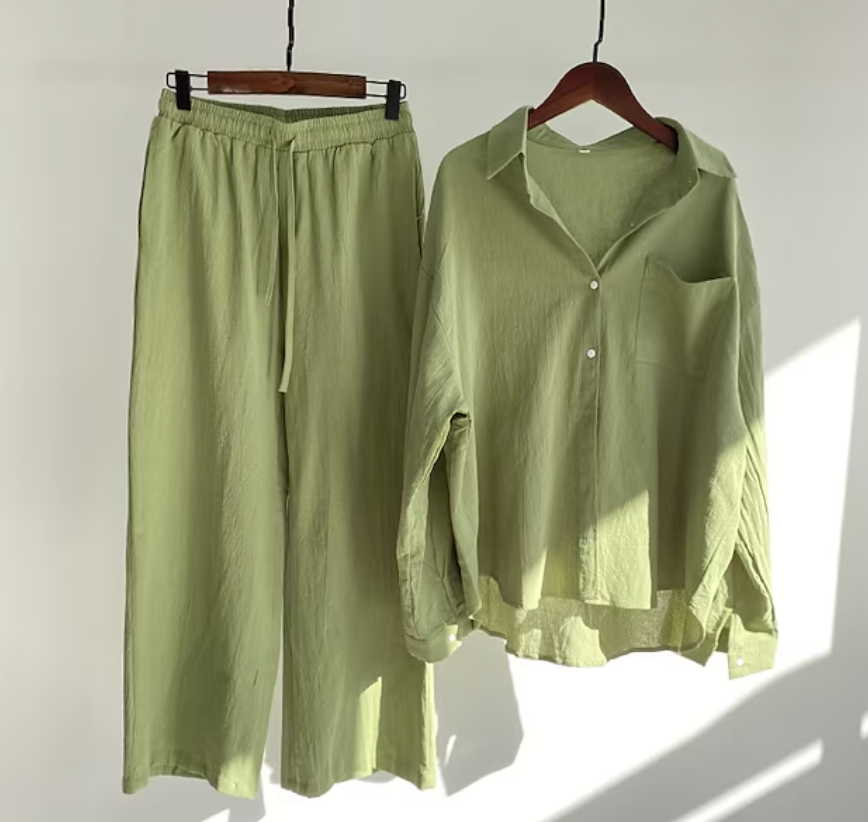 Variant image for Tvådelat Set Dam Elegant Linne Topp och Byxor-1