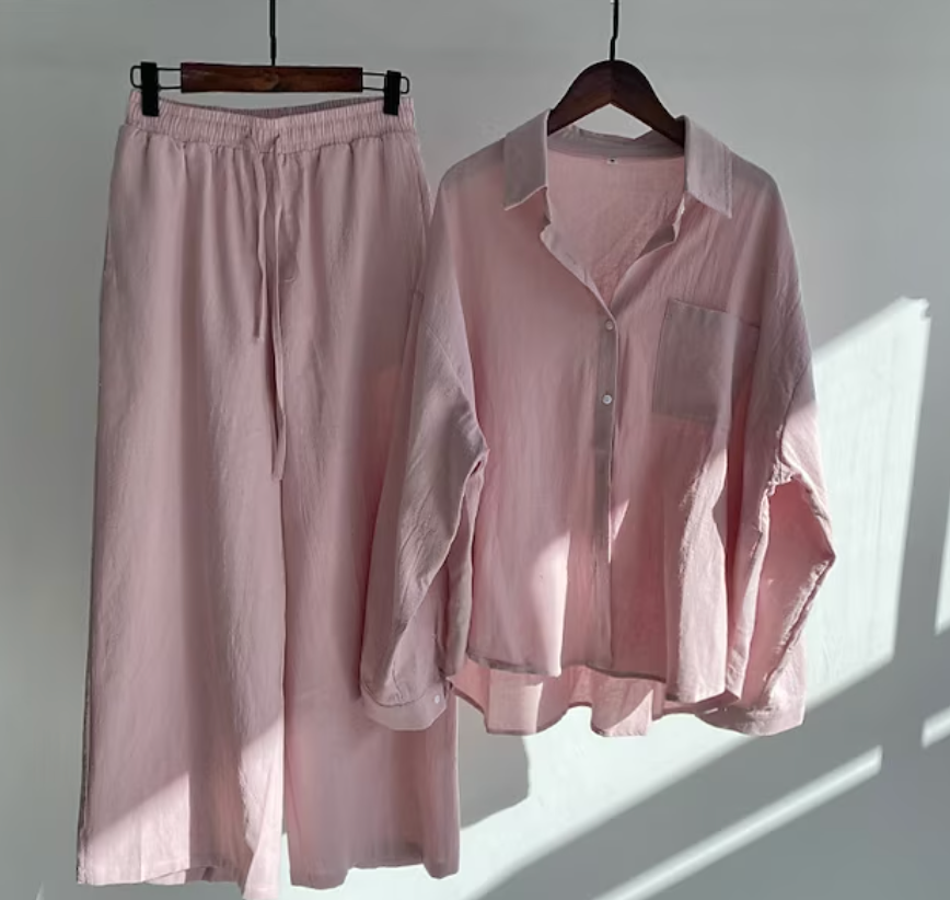 Variant image for Tvådelat Set Dam Elegant Linne Topp och Byxor-43