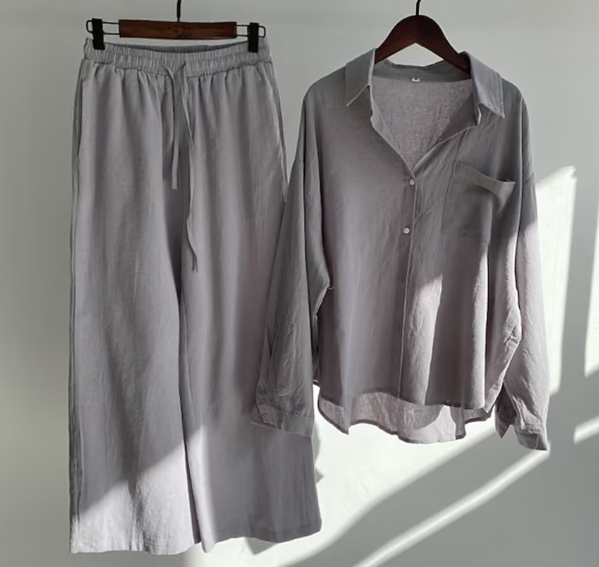 Variant image for Tvådelat Set Dam Elegant Linne Topp och Byxor-29