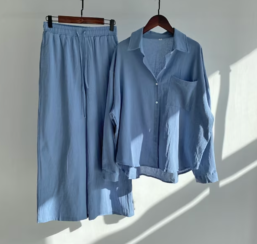 Variant image for Tvådelat Set Dam Elegant Linne Topp och Byxor-22