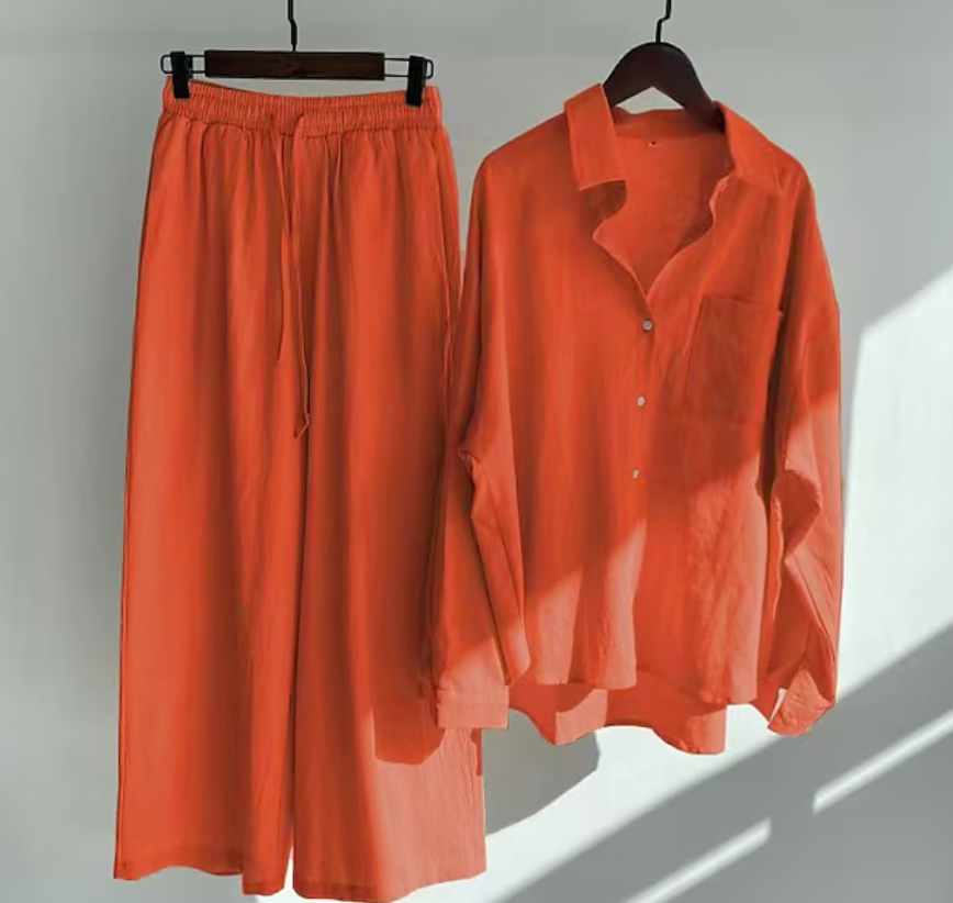Variant image for Tvådelat Set Dam Elegant Linne Topp och Byxor-15