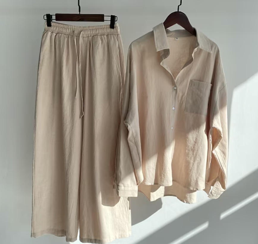 Variant image for Tvådelat Set Dam Elegant Linne Topp och Byxor-8