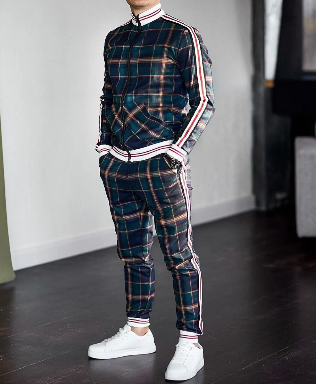 Mäns Set Långärmad Stående Krage Polyester 1