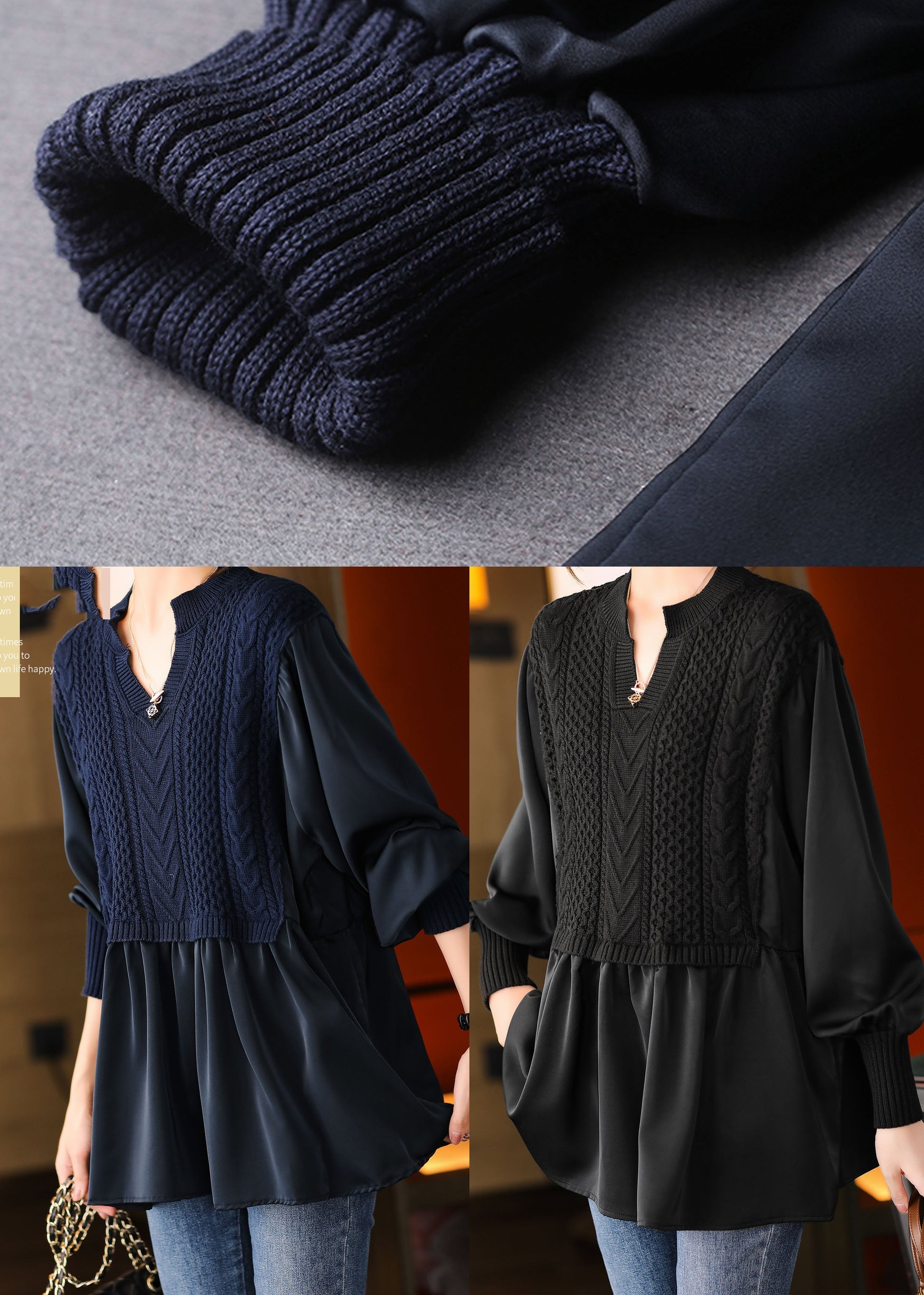 Blusar Dam Puffärmar Stickad Polyester för Vinterstyling 4