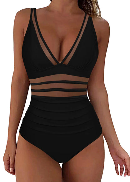 Bodysuit Dam Boho Stil V-hals Patchwork Mesh 1
