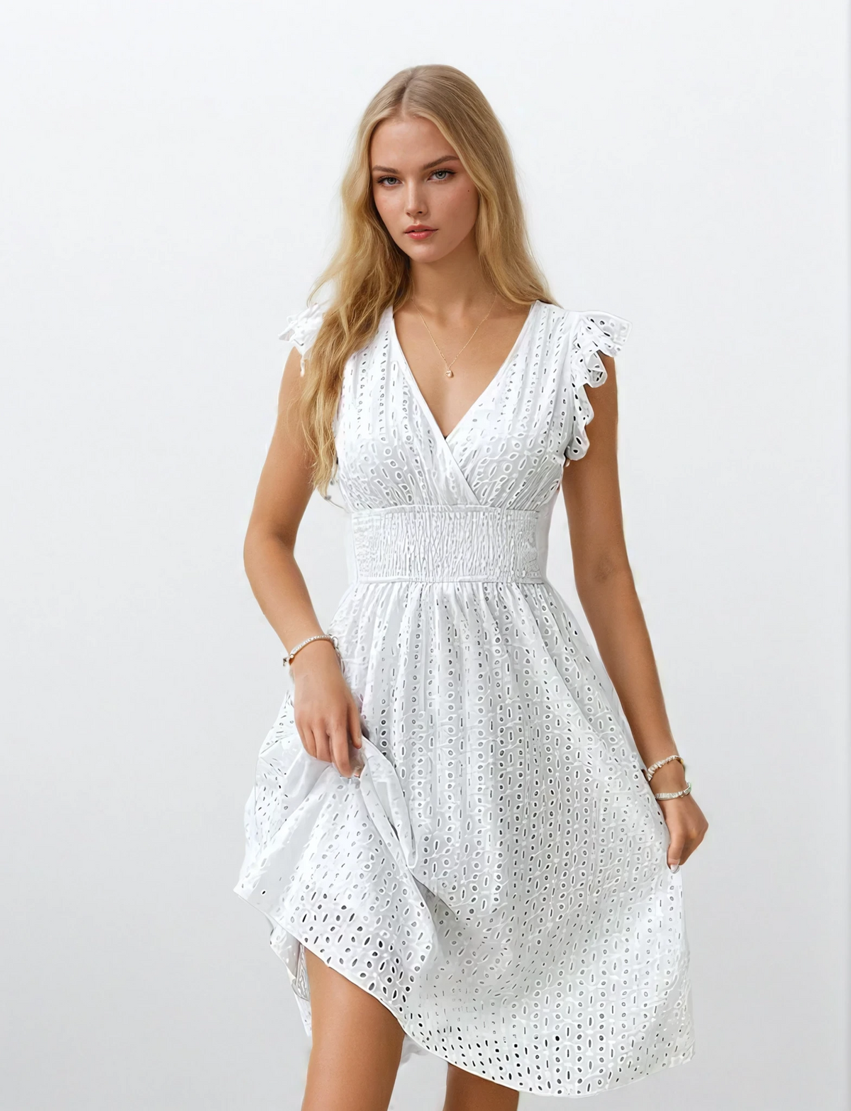 Dam Midiklänning Vit Elegant Polyester för Sommar