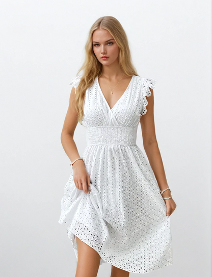 Dam Midiklänning Vit Elegant Polyester för Sommar