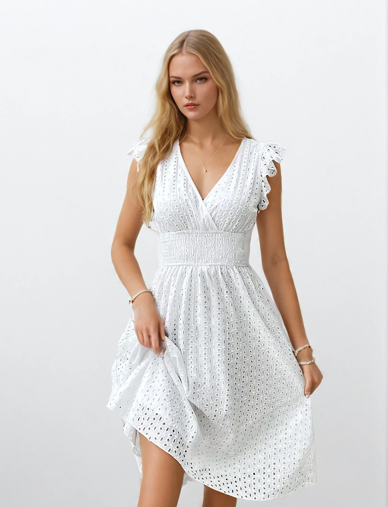 Dam Midiklänning Vit Elegant Polyester för Sommar