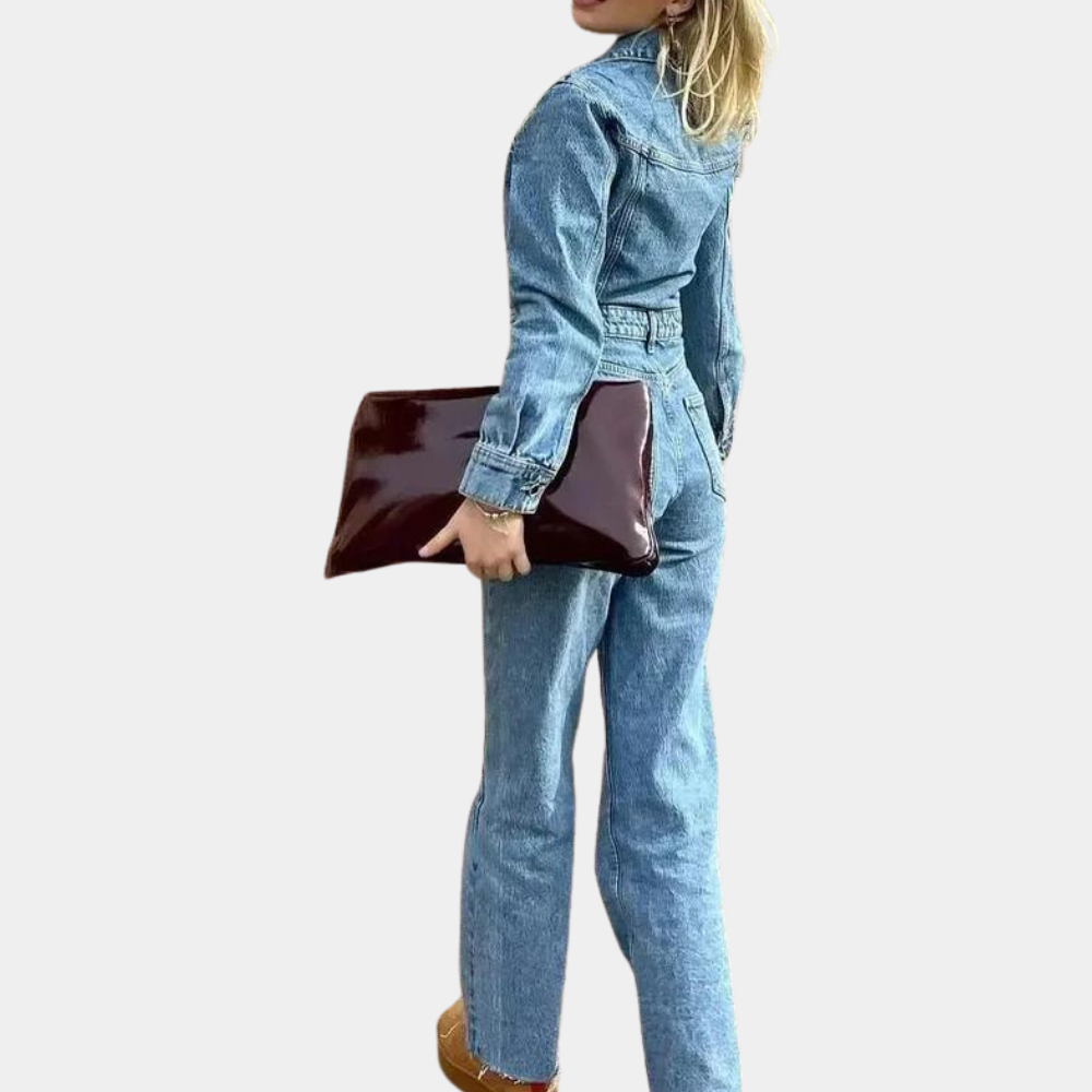 Dam Jumpsuit Långärmad Denim Chic Polyester och Denimblandning-3