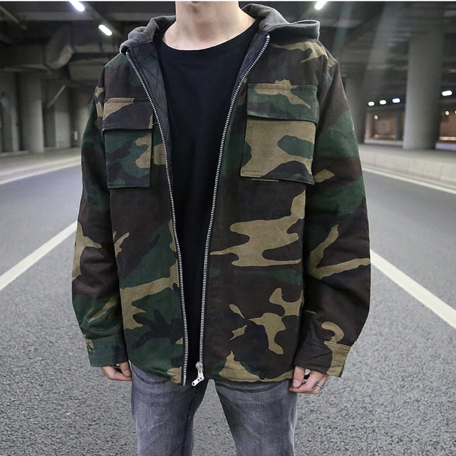 Herr Hoodie Kamouflage Modern Passform 100% Bomull-1