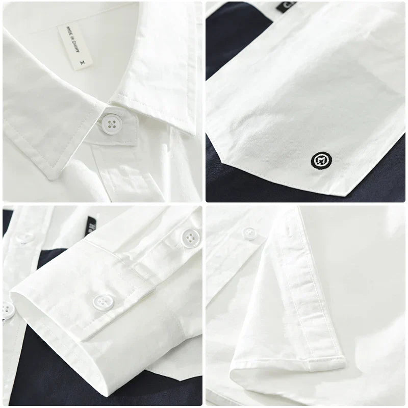 Mäns Skjorta Patchwork Avslappnad Bomull 6