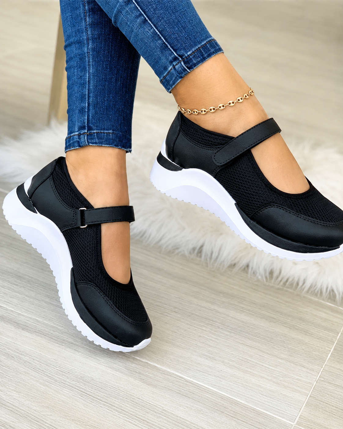 Kvinnors Sneakers Rundad Tå Stickad Tjock Sula