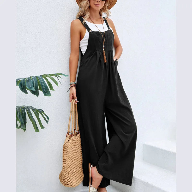 Dam Jumpsuit Luftig Sommarstil Bomull och Linne-1