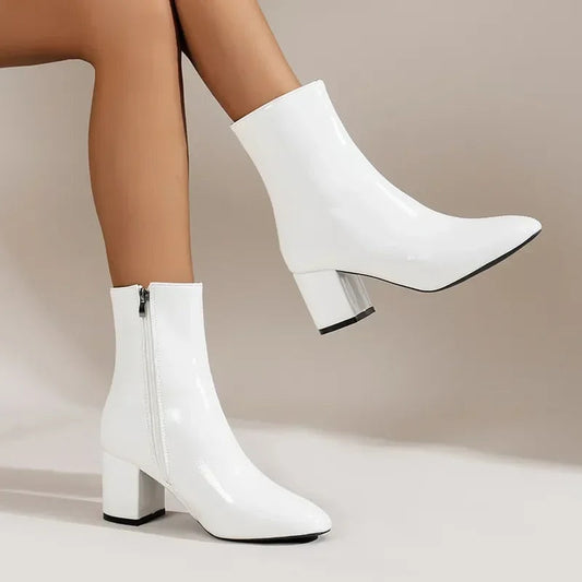 Dam Ankelboots Spetsig Tå med Blockklack och Sidodragkedja 0