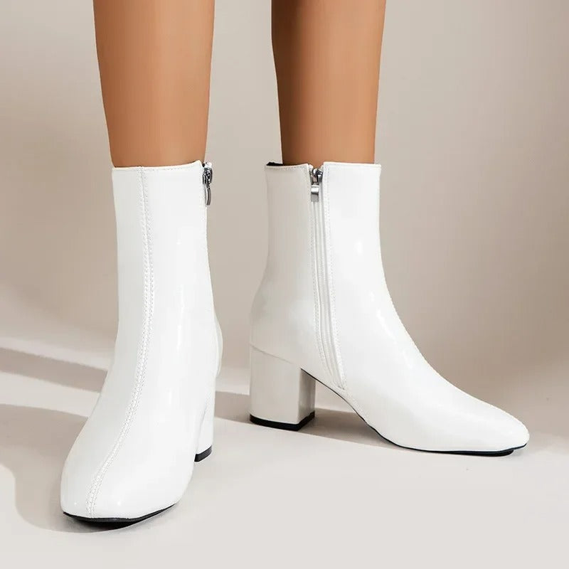 Dam Ankelboots Spetsig Tå med Blockklack och Sidodragkedja 1