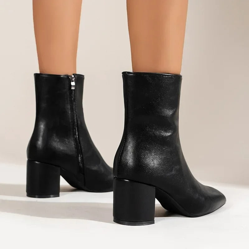Dam Ankelboots Spetsig Tå med Blockklack och Sidodragkedja 7