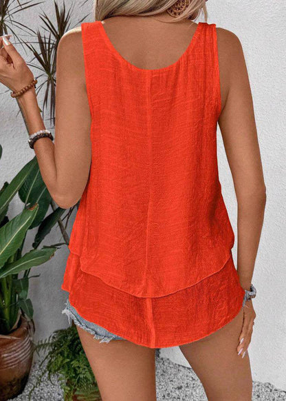 Dam Ärmlös Topp O-hals Patchwork Design 4