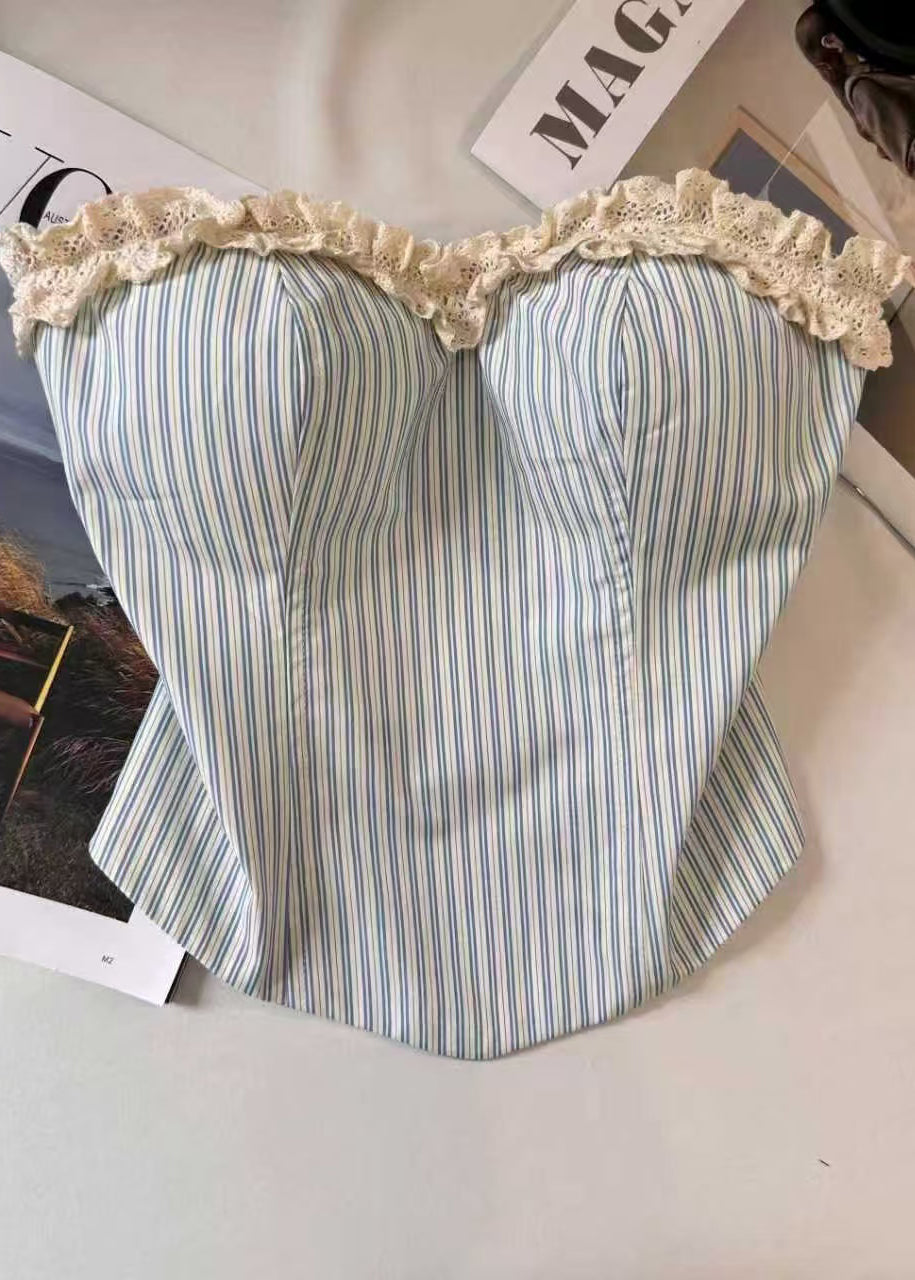 Dam Axelbandslös Topp Randig med Volanger 0