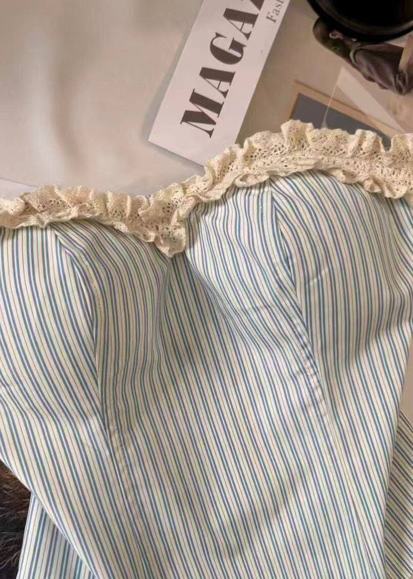 Dam Axelbandslös Topp Randig med Volanger 2