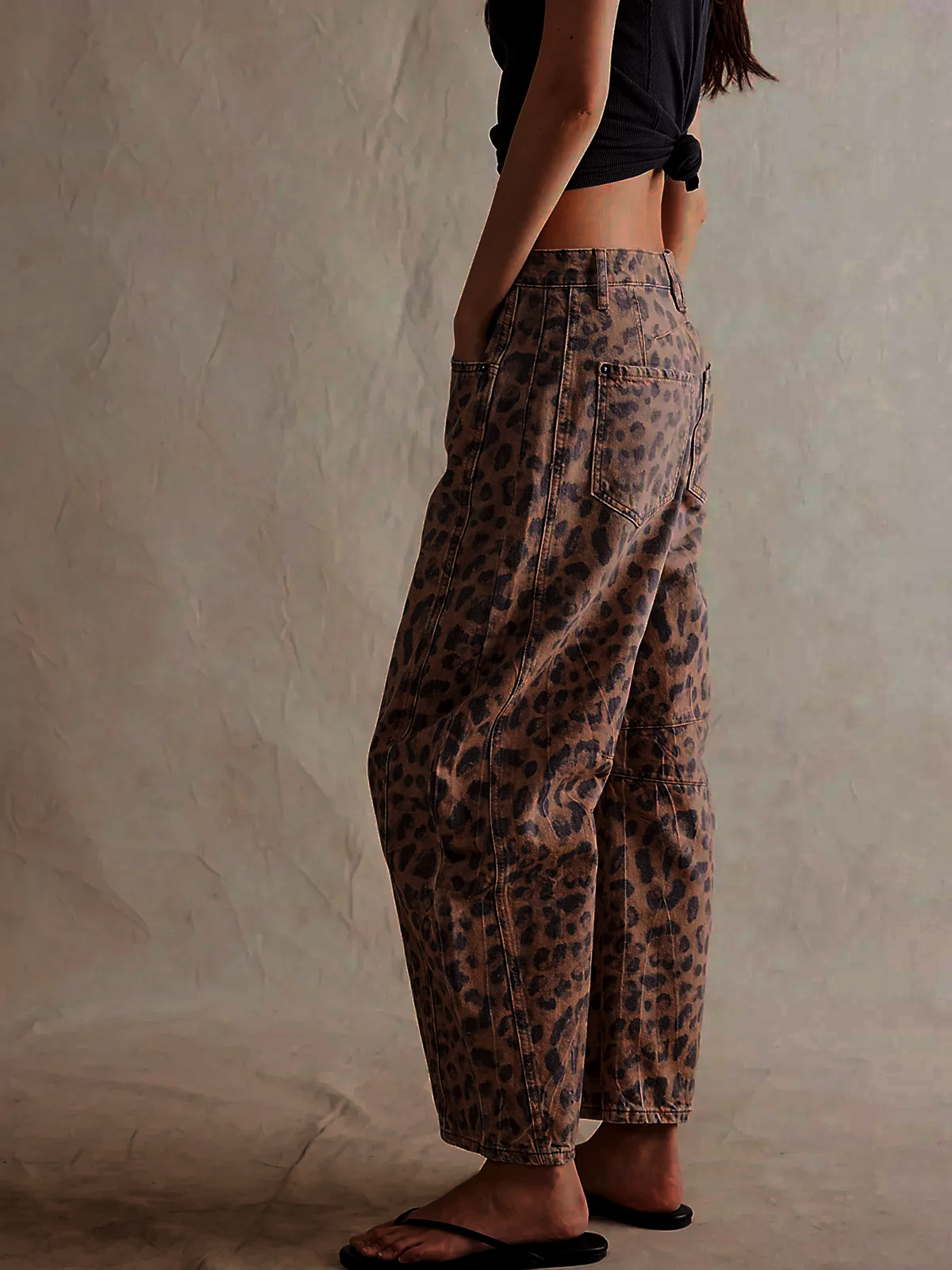 Dam Barrel Jeans Leopardmönster Med Medelhög Midja Bomull Elastan 1