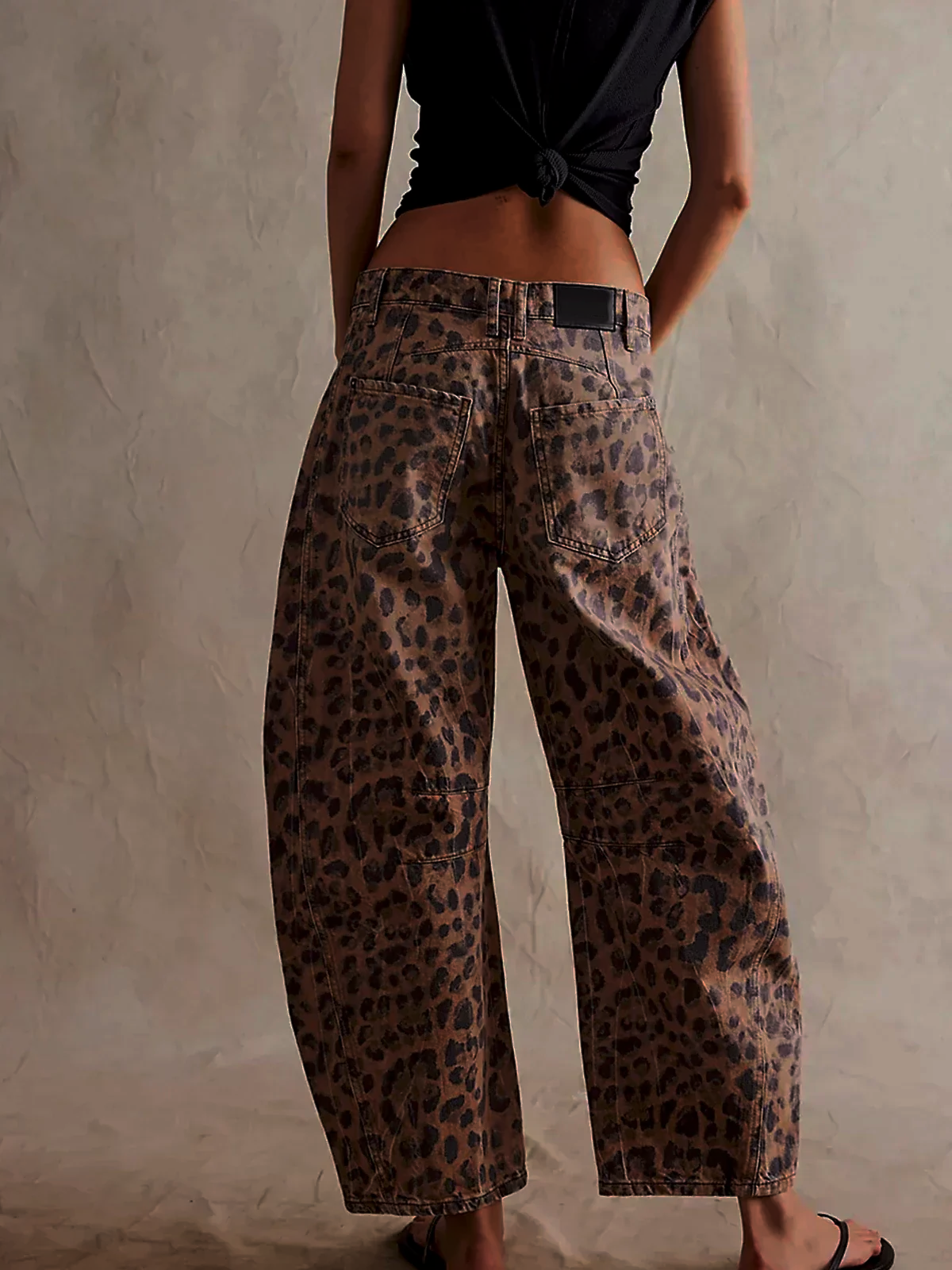 Dam Barrel Jeans Leopardmönster Med Medelhög Midja Bomull Elastan 2