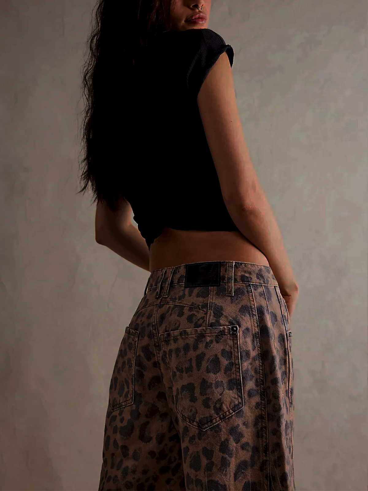 Dam Barrel Jeans Leopardmönster Med Medelhög Midja Bomull Elastan 3