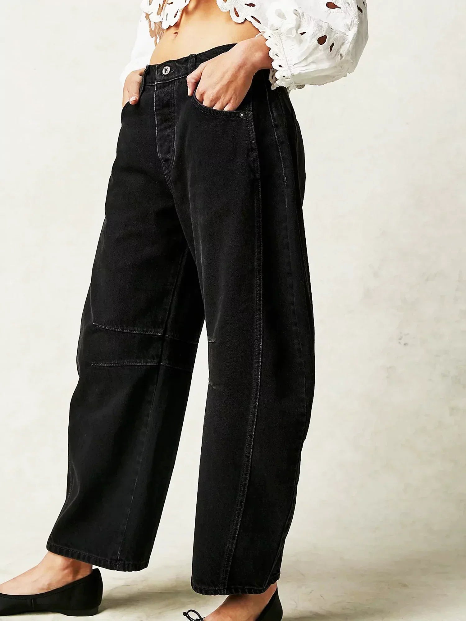 Dam Barrel Jeans Leopardmönster Med Medelhög Midja Bomull Elastan 4