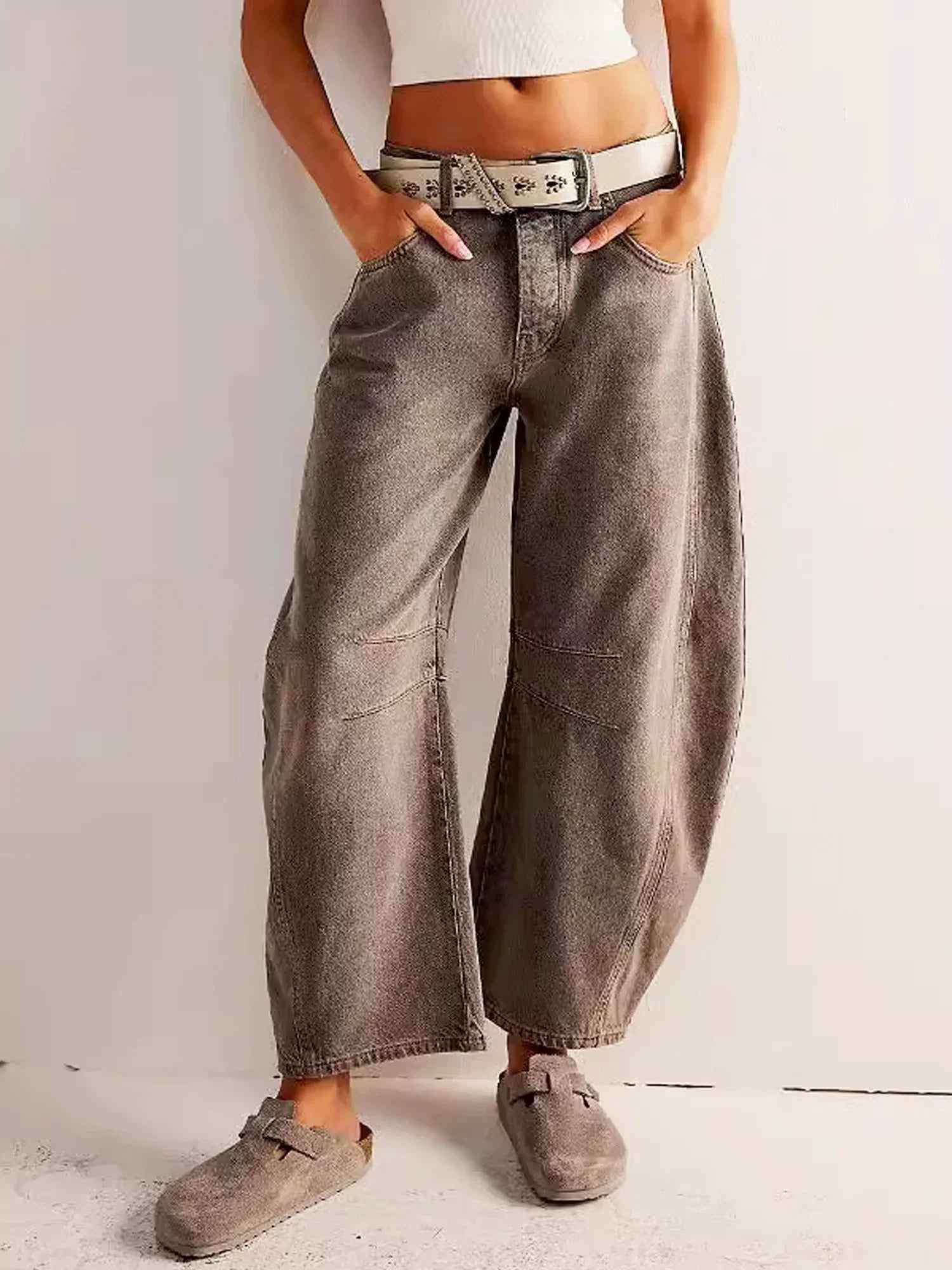 Dam Barrel Jeans Leopardmönster Med Medelhög Midja Bomull Elastan 6