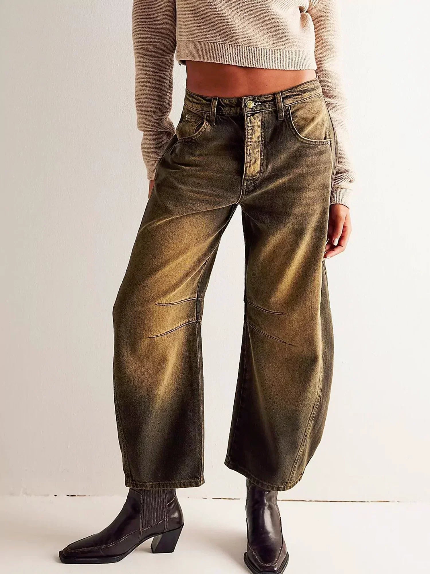 Dam Barrel Jeans Leopardmönster Med Medelhög Midja Bomull Elastan 7