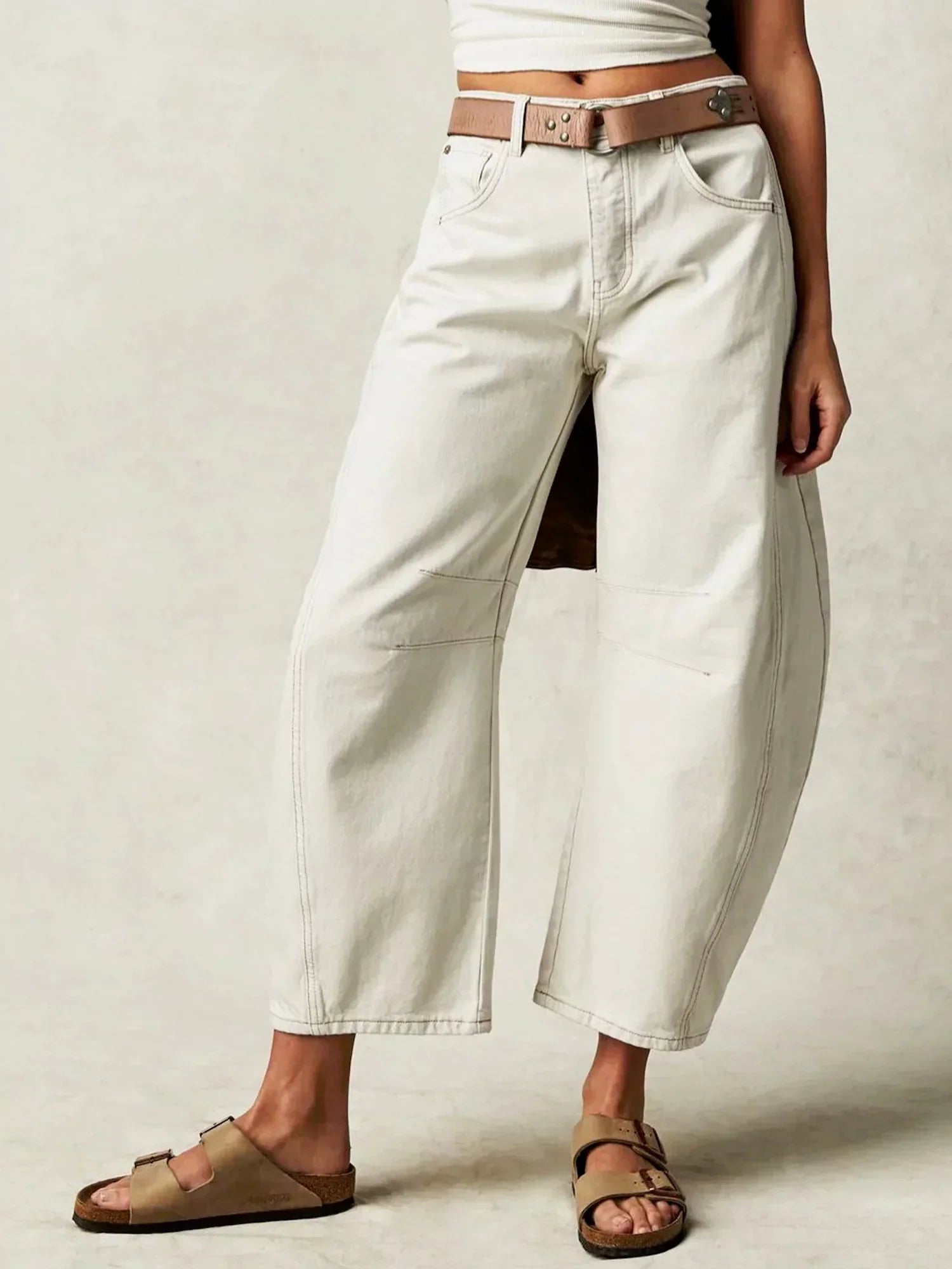 Dam Barrel Jeans Leopardmönster Med Medelhög Midja Bomull Elastan 9