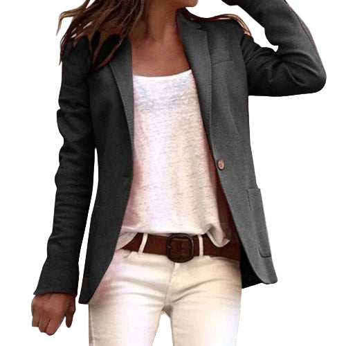 Dam Blazer Figursydd Revers Polyester med Långa Ärmar 1