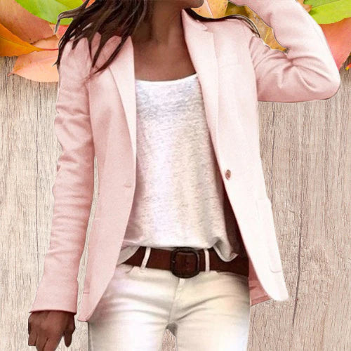 Dam Blazer Figursydd Revers Polyester med Långa Ärmar 2