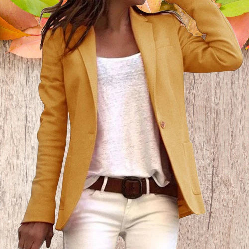 Dam Blazer Figursydd Revers Polyester med Långa Ärmar 3