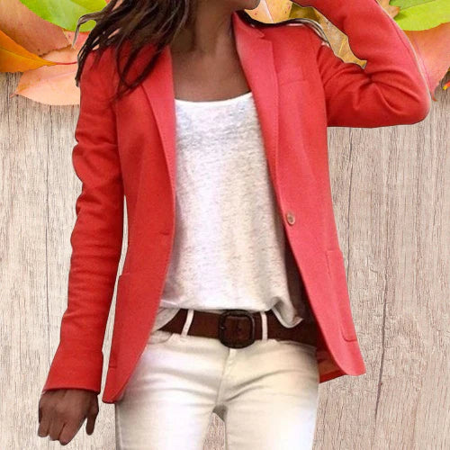 Dam Blazer Figursydd Revers Polyester med Långa Ärmar 4