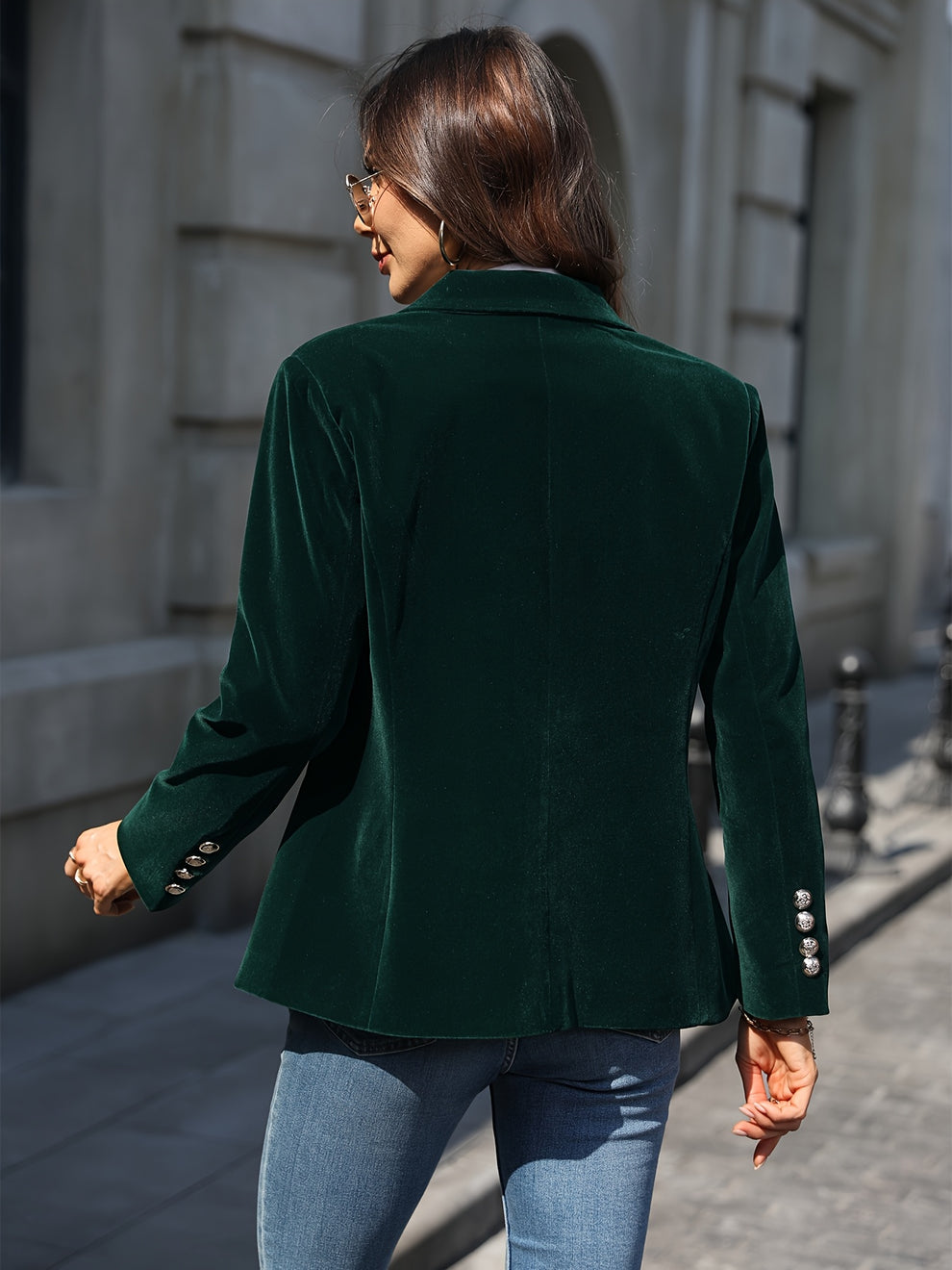 Dam Blazer Retro Elegant Enknappad Sammet 5