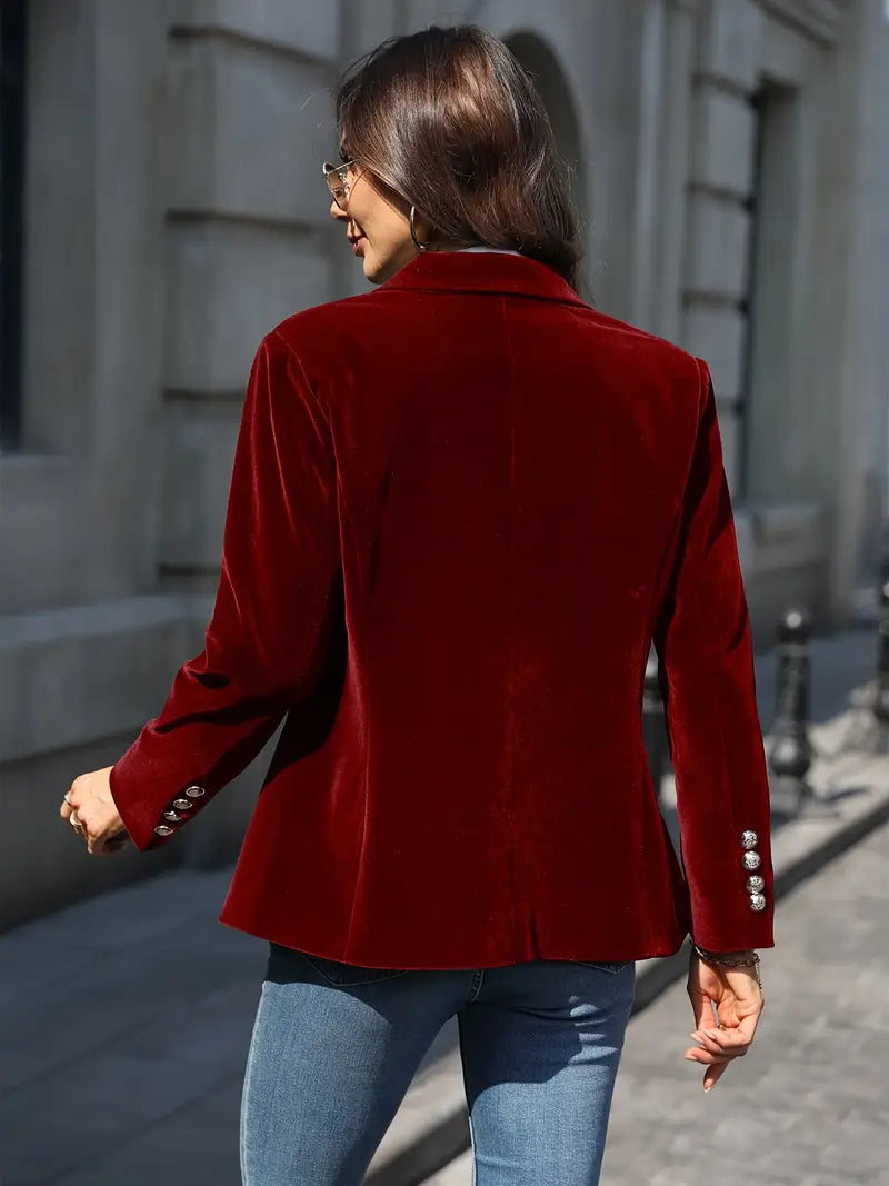 Dam Blazer Retro Elegant Enknappad Sammet 6